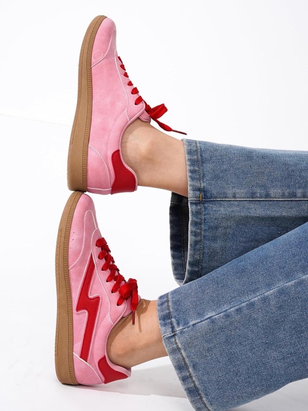Pink & Red Low-Top Sneakers with Gum Sole
